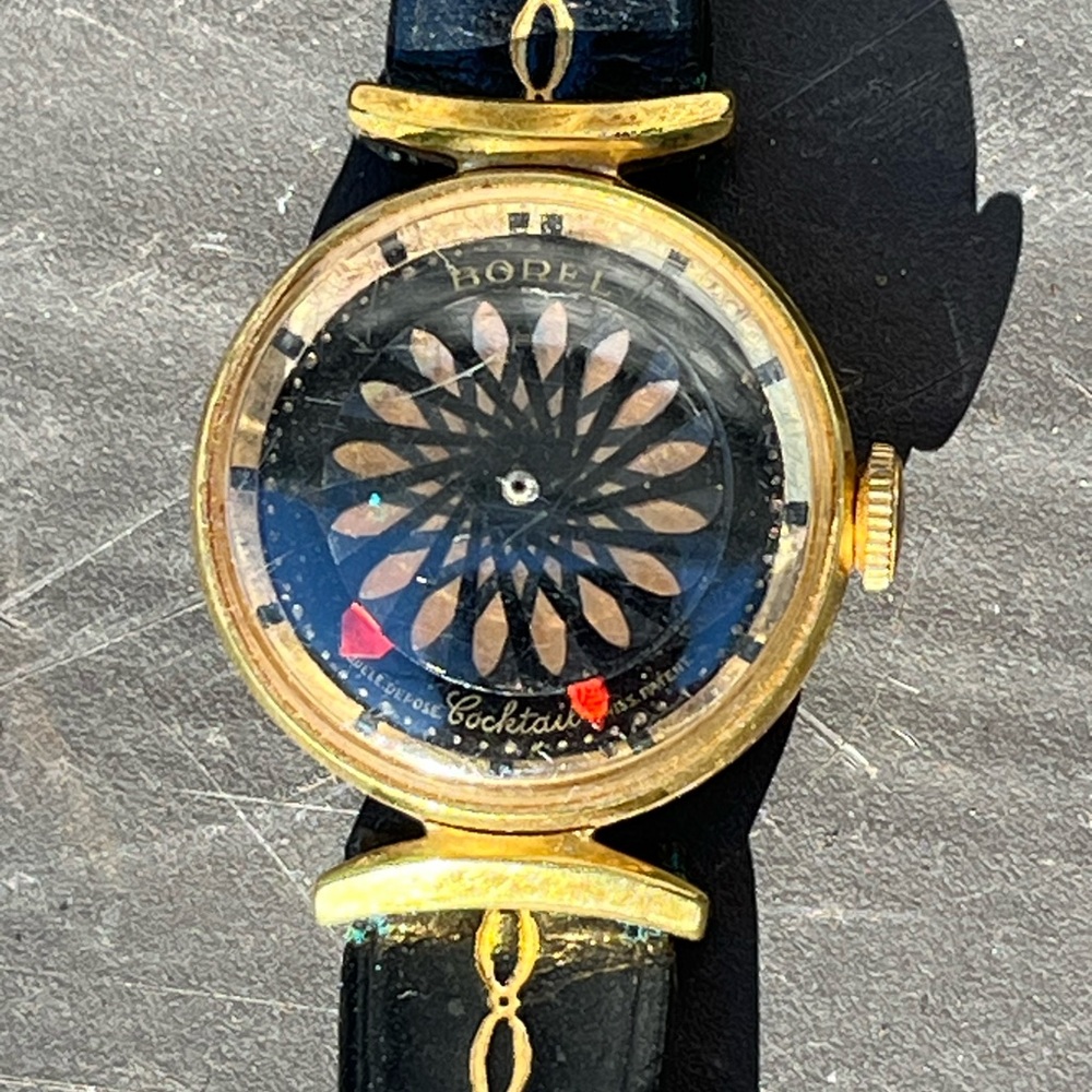 Borel Vintage Hand Wind Ladies Kaleidoscope Gold and Black Cocktail Watch